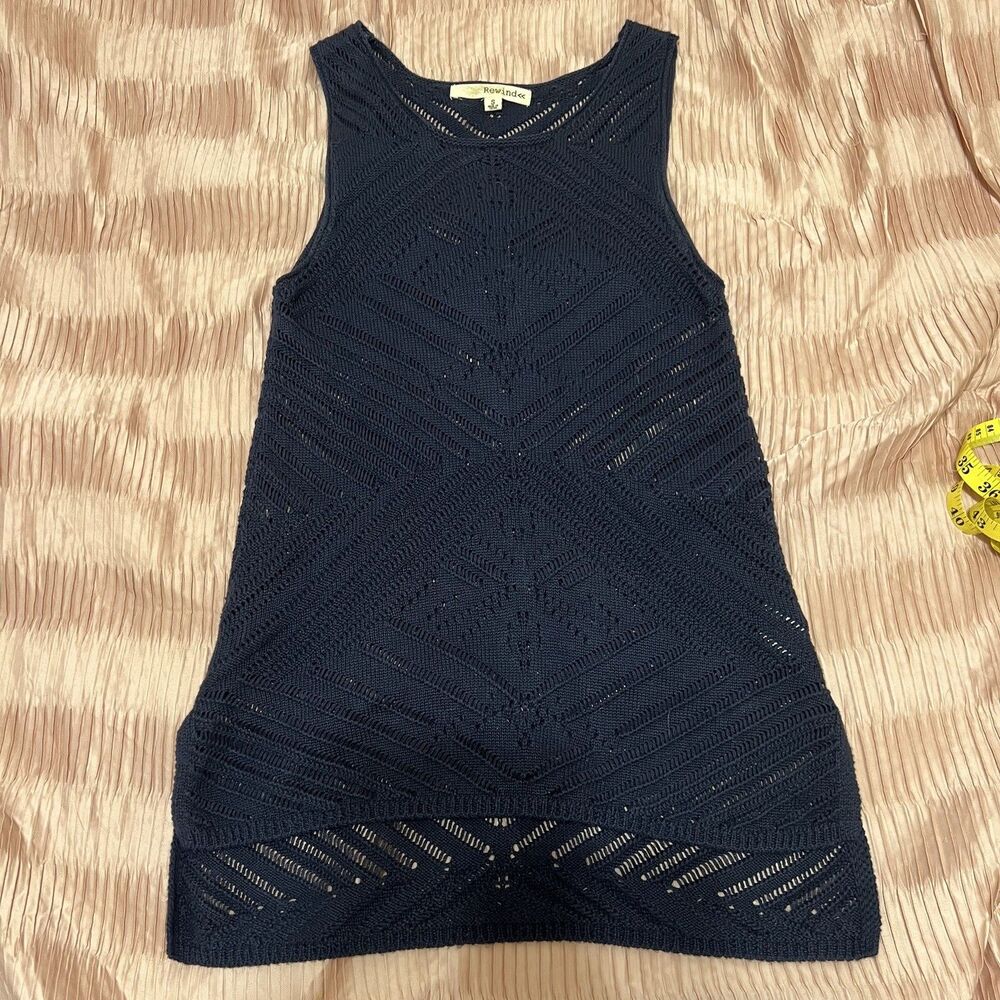 Rewind Size Small Navy Blue Sheer Knit Tank Dress